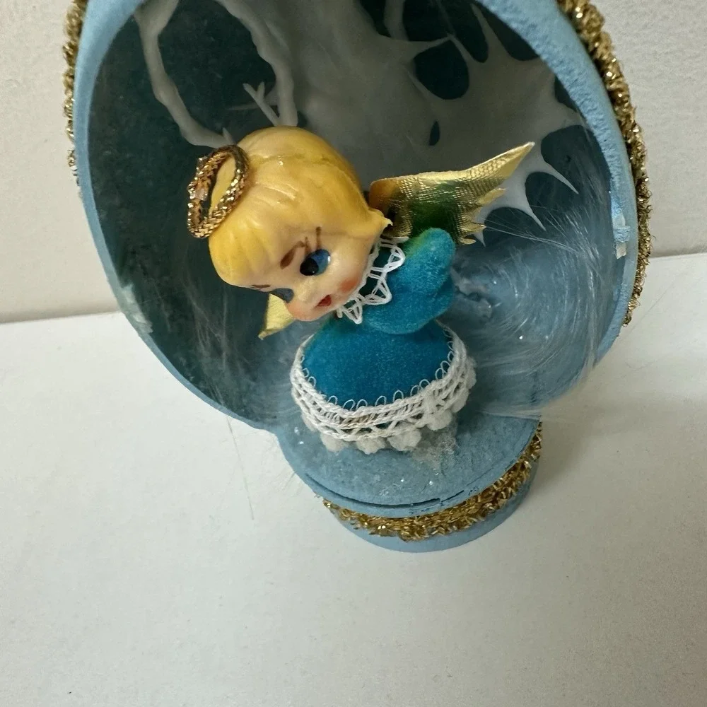 Vintage Retro Diorama EGG Handmade Cute Kitschy Angel Christmas Decoration